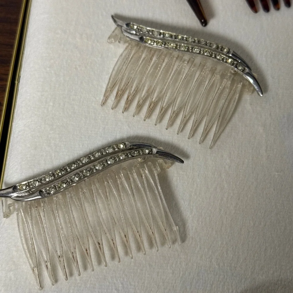 Vintage Vanity Set Mary Kay Compact Rhinestone Hair Combs Tortoiseshell Lot